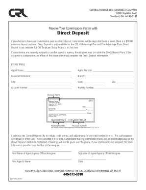 Central Reserve Life Direct Deposit Form