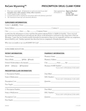 RxCare Wyoming Prescription Drug Claim Form
