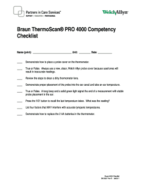 Braun ThermoScan PRO 4000 Competency Checklist