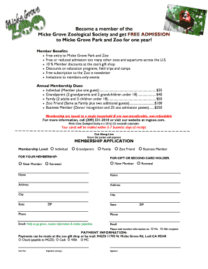 Micke Grove Zoological Society Membership Application