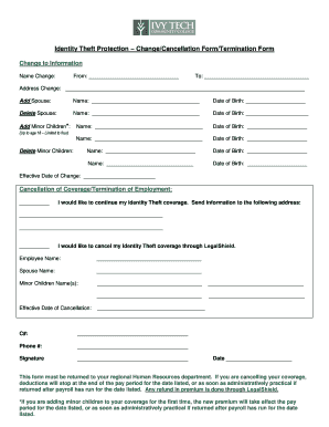 Identity Theft Protection Change/Cancellation Form