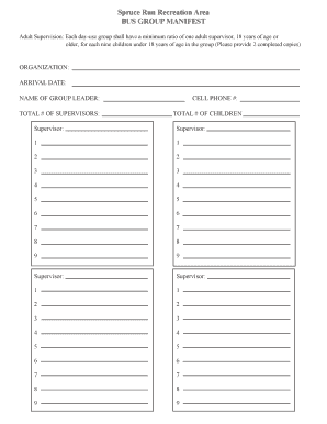 Spruce Run Recreation Area Bus Group Manifest