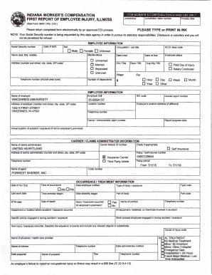 Indiana Worker's Compensation First Report of Injury