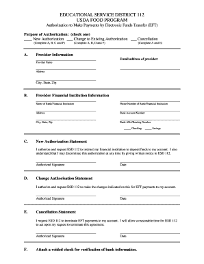 USDA Food Program EFT Authorization