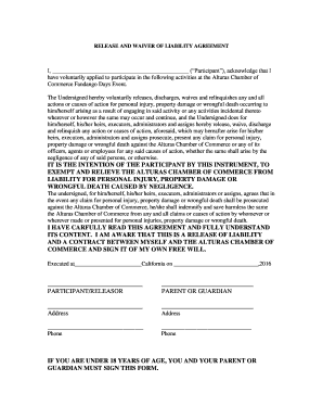 Release and Waiver of Liability Agreement