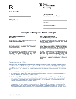 Erklärung bei Eröffnung eines Kontos oder Depots durch einen schweizerischen Anwalt/Notar