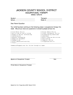 Occupational Therapy Weekly Update Form