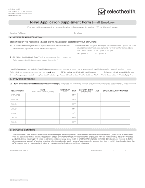 Idaho Small Employer Health Insurance Application Supplement
