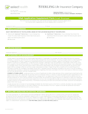 Utah Small Employer Health Insurance Application Supplement
