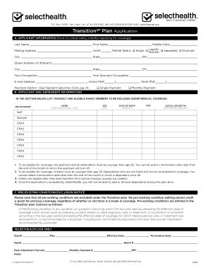 SelectHealth Transition Plan Application