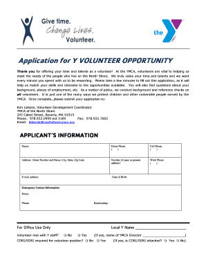 YMCA Volunteer Application Form