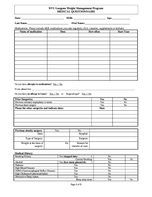 NYU Langone Weight Management Medical Questionnaire