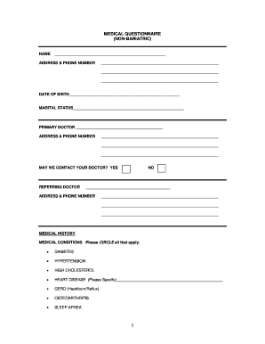 Medical Questionnaire (Non-Bariatric)