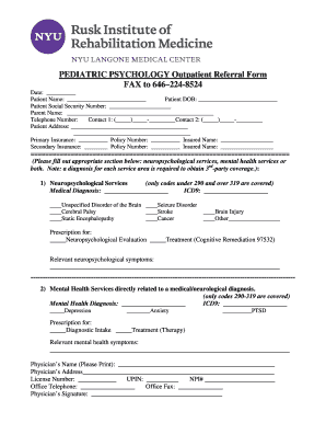 Pediatric Psychology Outpatient Referral Form