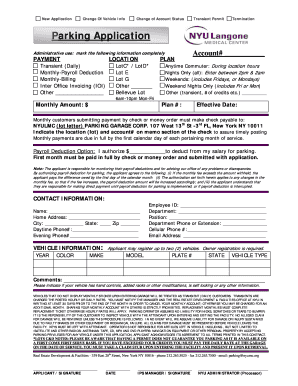NYU Parking Application Form