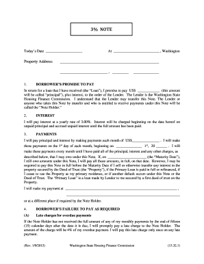 Washington State Housing Finance Commission Promissory Note