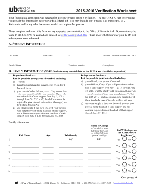 2015-2016 Verification Worksheet