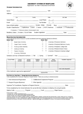 University System of Maryland Inter-Institutional Enrollment Application