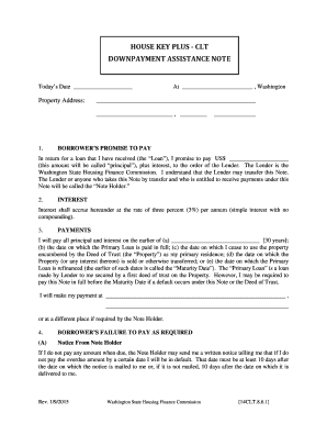 Washington State Housing Finance Commission Downpayment Assistance Note