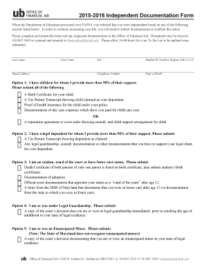2015-2016 Independent Documentation Form