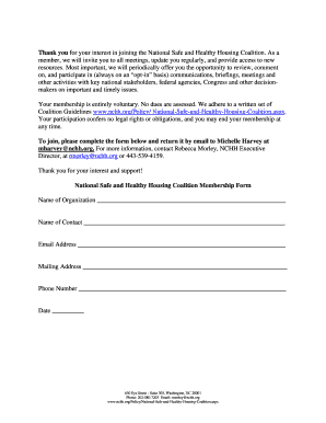 National Safe and Healthy Housing Coalition Membership Form