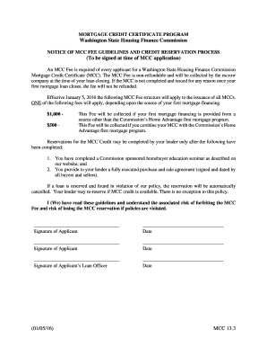 Washington State MCC Fee Guidelines