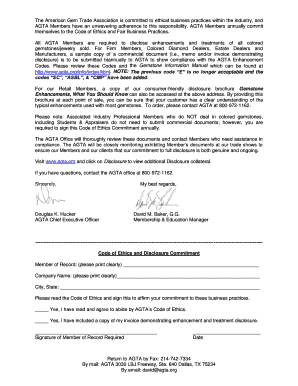 AGTA Code of Ethics and Disclosure Commitment