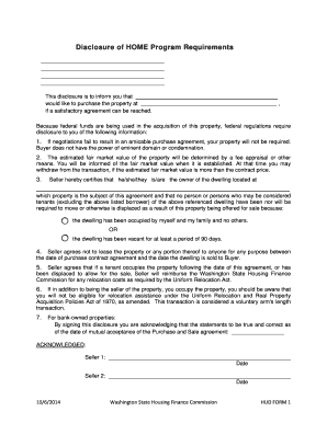 HUD Form 1 Disclosure of HOME Program Requirements