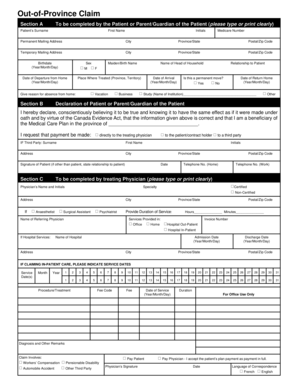 Out-of-Province Medical Claim Form