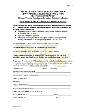 In School Medication Authorization Form
