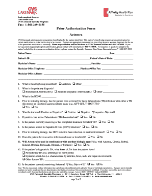 Prior Authorization Form for Actemra