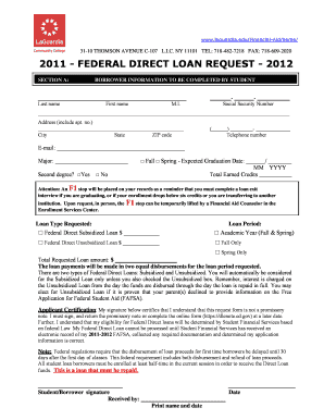 Federal Direct Loan Request Form