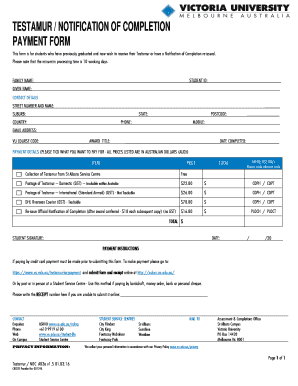 Testamur Payment Form