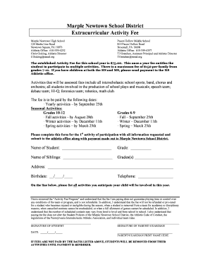 Marple Newtown School District Extracurricular Activity Fee Form