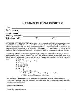 Homeowner License Exemption Form