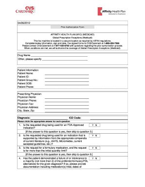 Prior Authorization Form for Global Prescription Exceptions