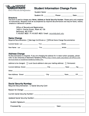 Student Information Change Form