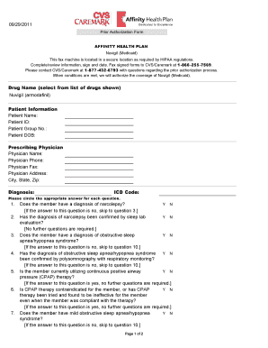 Prior Authorization Form for Nuvigil (Medicaid)