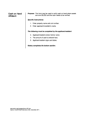 Cash on Hand Affidavit