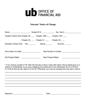 Veterans' Notice of Change Form