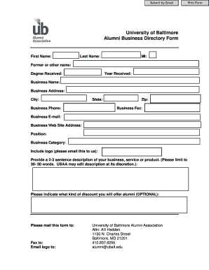 University of Baltimore Alumni Business Directory Form
