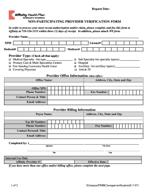 Non-Participating Provider Verification Form