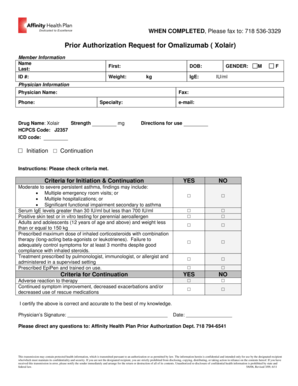 Prior Authorization Request for Omalizumab (Xolair)