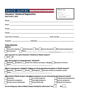 Educators Weekend Registration Form