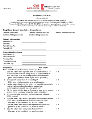 Prior Authorization Form for Celebrex (Medicaid)