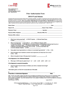 Prior Authorization Form for DDAVP and Stimate