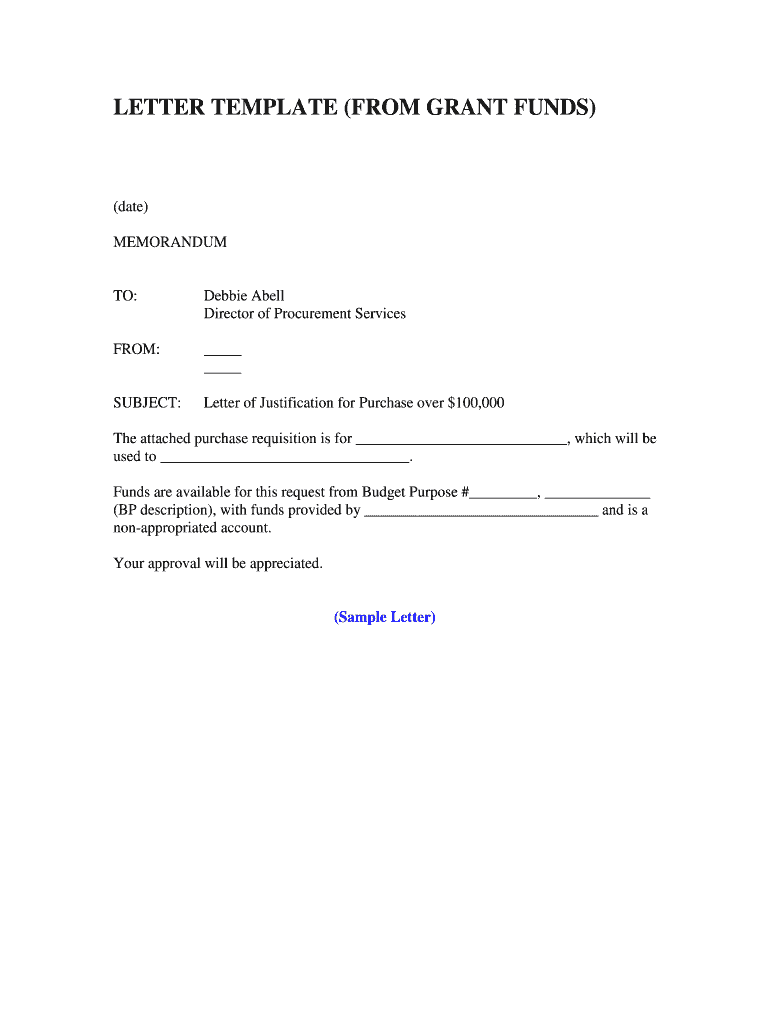 Fillable Online procurement siu LETTER TEMPLATE FROM GRANT FUNDS SIU