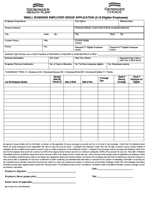 Small Business Employer Group Health Insurance Application