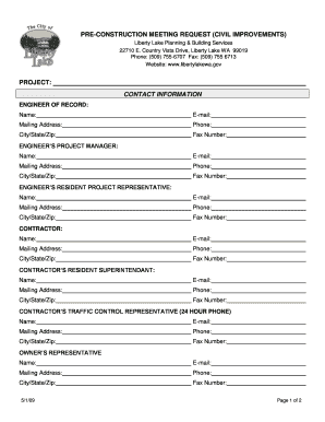 PRE-CONSTRUCTION MEETING REQUEST CIVIL IMPROVEMENTS - libertylakewa