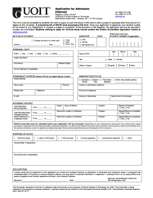University of Ontario Institute of Technology Application for Admission
